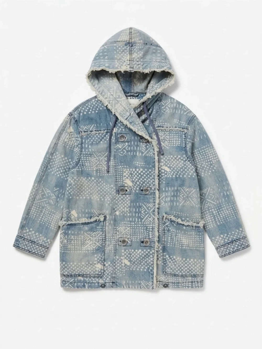 Free People Bleached Printed Hooded Denim Jacket